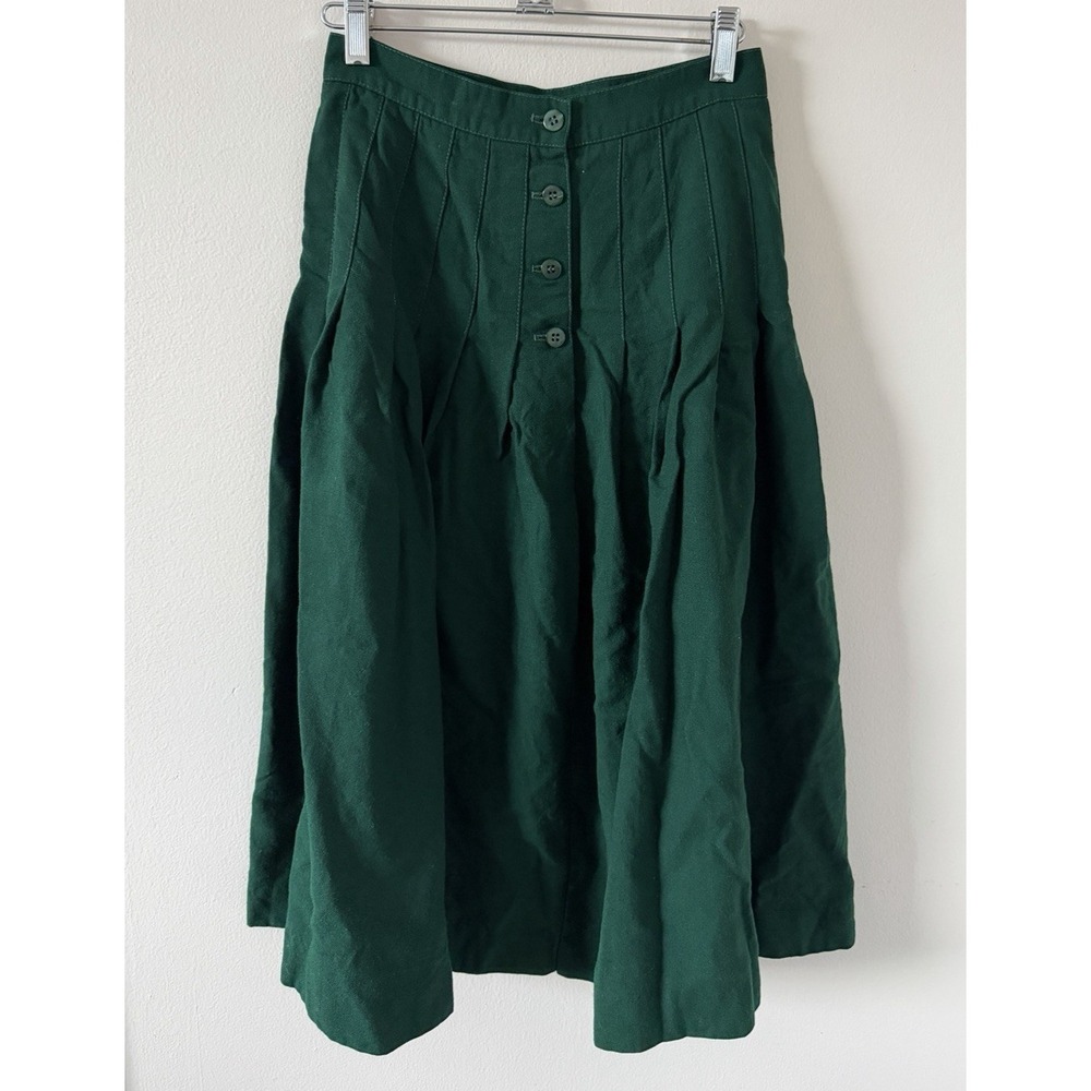 Vintage‎ Talbots Wool Midi Skirt 6P Green High Waist Pleated Button Front